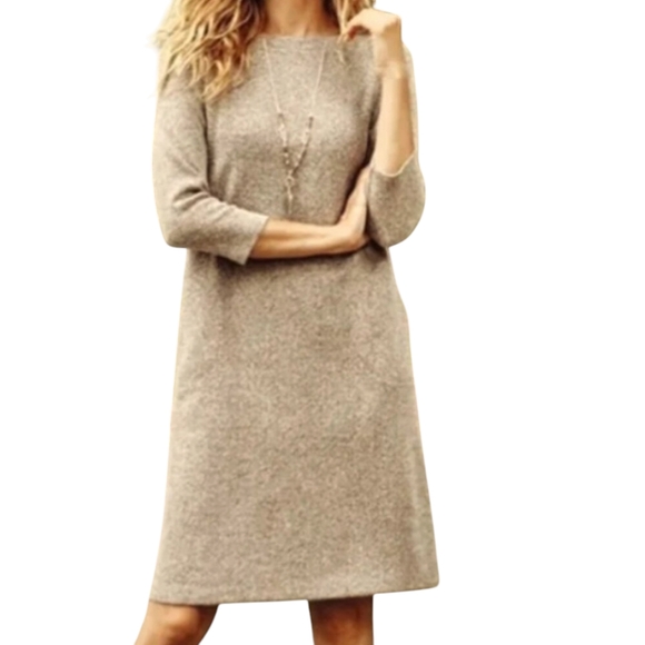 J. Jill Dresses & Skirts - J. Jill Herringbone 3/4 sleeve shift dress sandalwood cream herringbone size 2X
